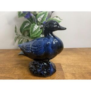 Vintage Blue Mountain Pottery Duck Figurine Canada Drip Glaze MCM Decor